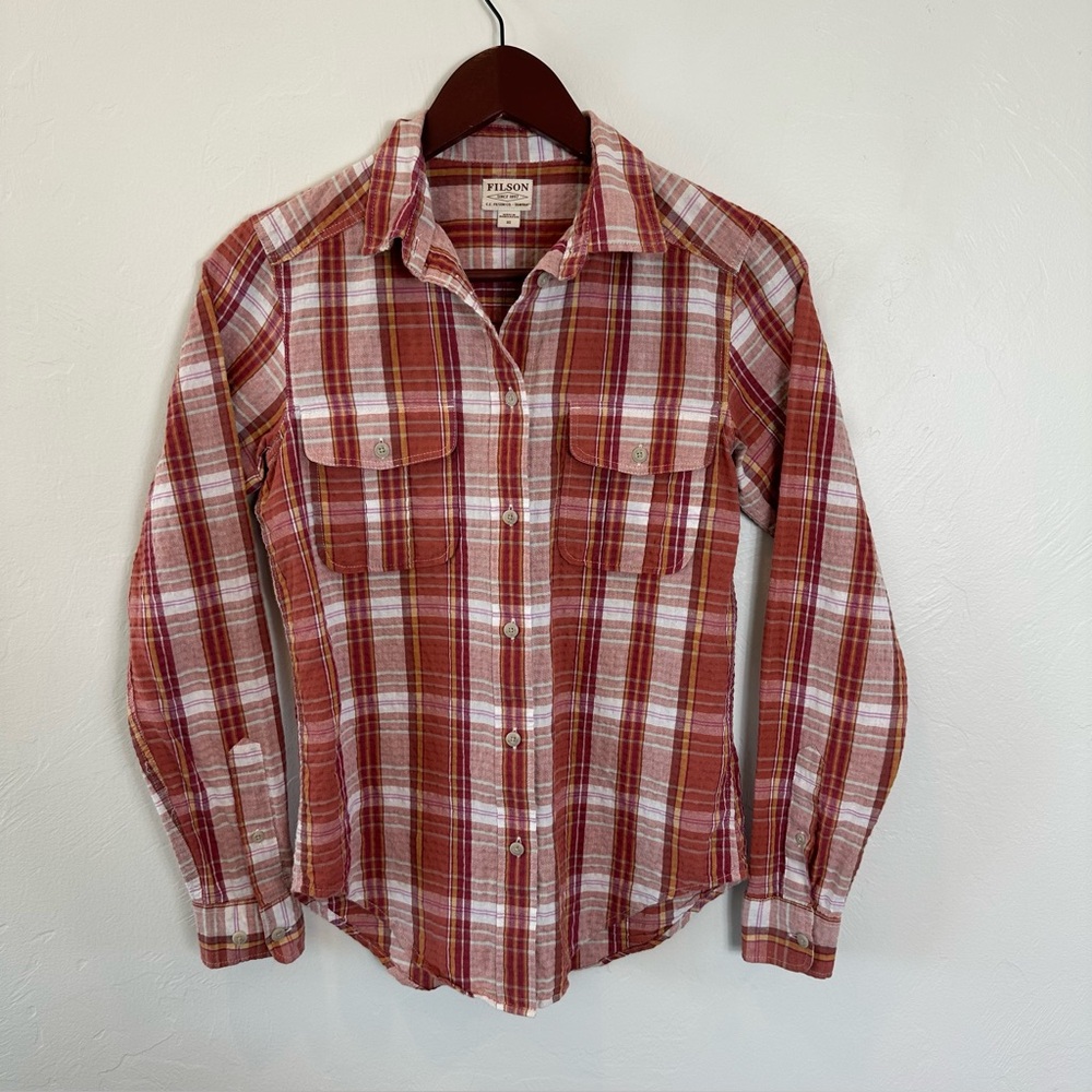 Filson Button Up Long Sleeve Shirt Plaid Red